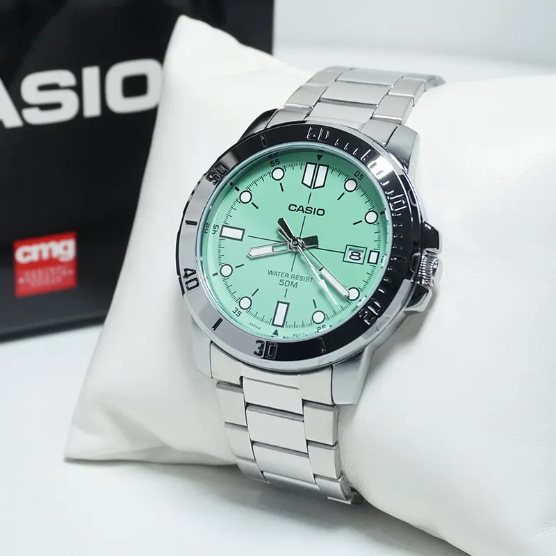 Casio Enticer Tiffany Blue Dial Triple-fold Men's Watch- MTP-VD01D-3E1VUDF